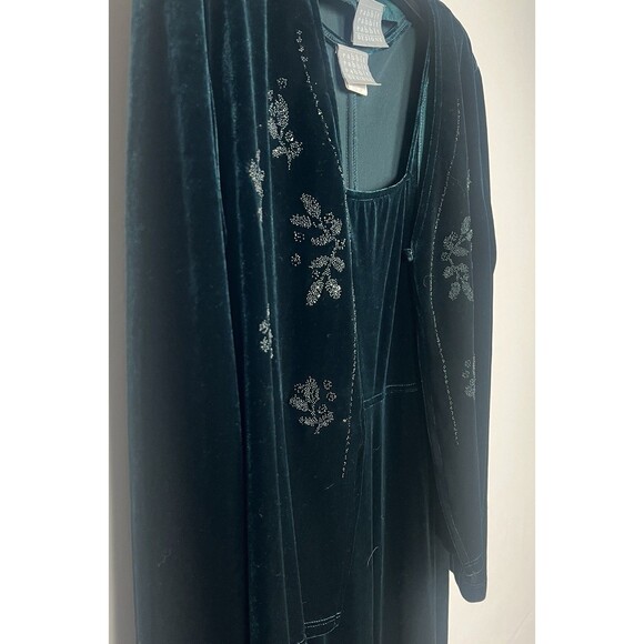 Vintage Forest Green Velvet Maxi Dress & Jacket Beaded Y2K Shoulder Pads USA 12 - Picture 6 of 16